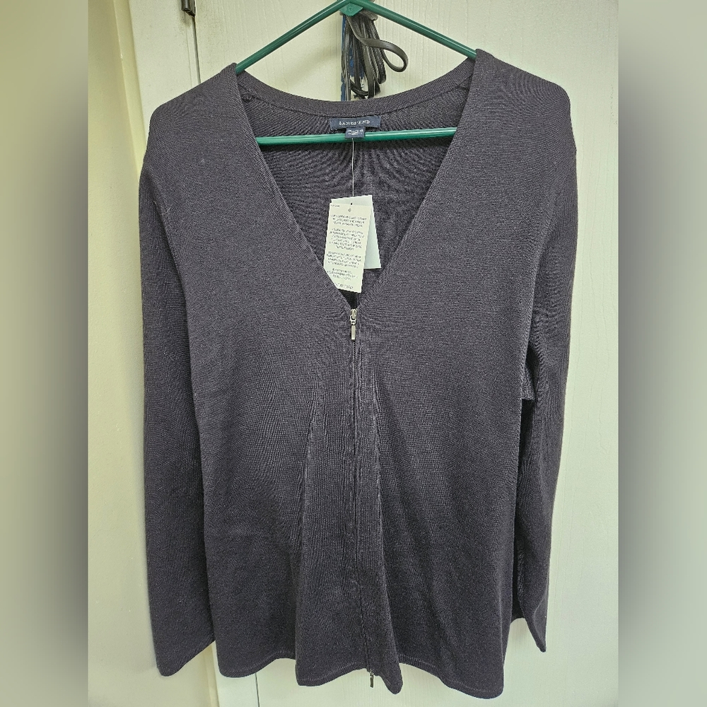 Lands End Navy Blue Zip Up Cardigan